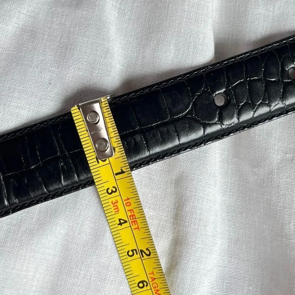 VTG Lauren Ralph Lauren Croc Embossed Leather Belt Quiet Luxury Preppy S